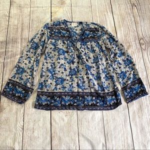 Vintage Bohemian Gauze Cotton Blouse Flower Print